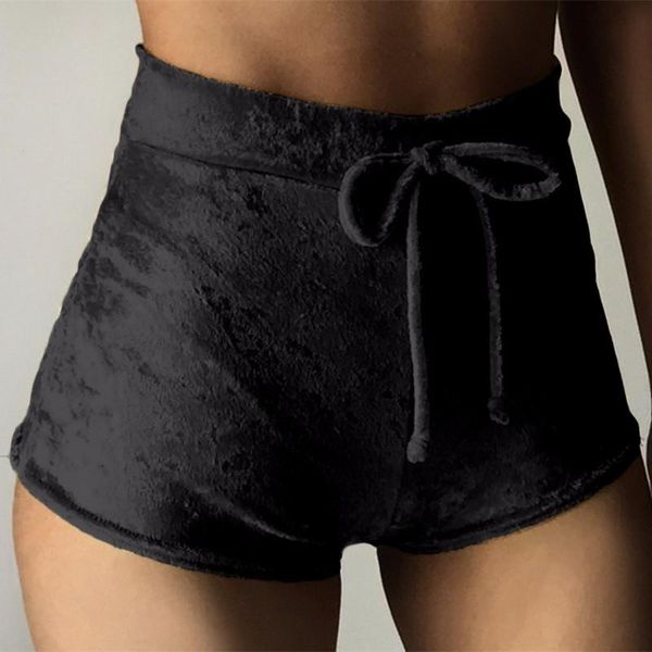 

women's shorts wantmove s-xl women velvet drawstring plus size casual high waist 2021 winter skinny booty feminino, White;black