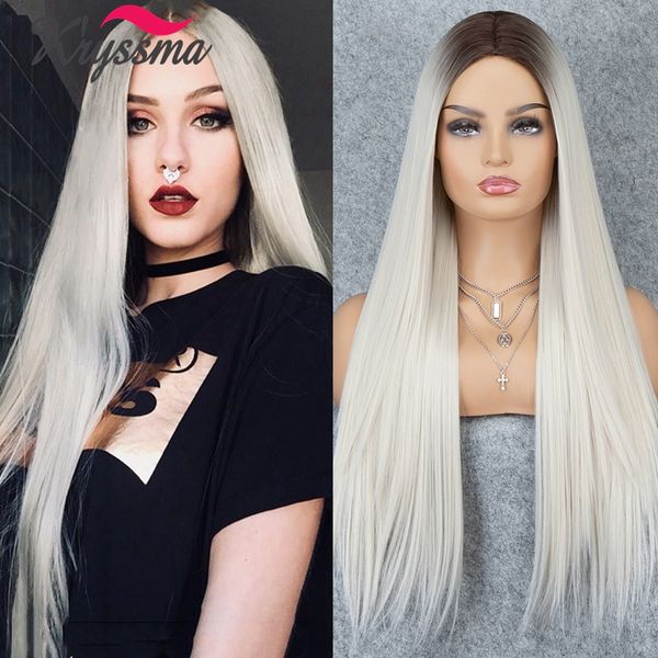 

lx brand ombre ash blonde wig long straight synthetic wigs platinum blonde wigs for women cosplay wigs for halloween partyfactory direct, Black