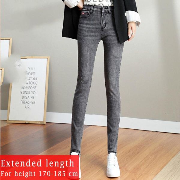 

women's jeans 170-185 tall women ultra long gray korean fashion chic trousers spring autumn vintage skinny pencil pants length 110cm, Blue