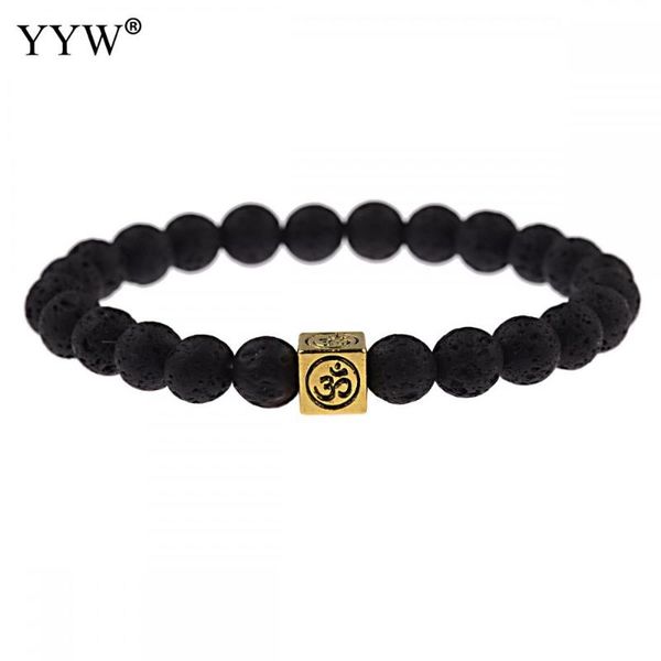 

charm bracelets lava volcano stone bracelet square bead with 3 d letter fashion 7.5 inch strand 8mm natural beads, Golden;silver