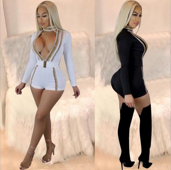 

women's jumpsuits & rompers summer 2021 long v - sleeved ribbon covered bushorts, Black;white