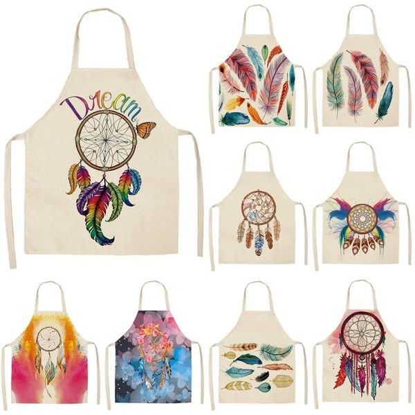 

aprons 1pc feather pattern kitchen chef for woman dinner party cooking waist funny bibs cleaning tools cotton linen 55x68cm