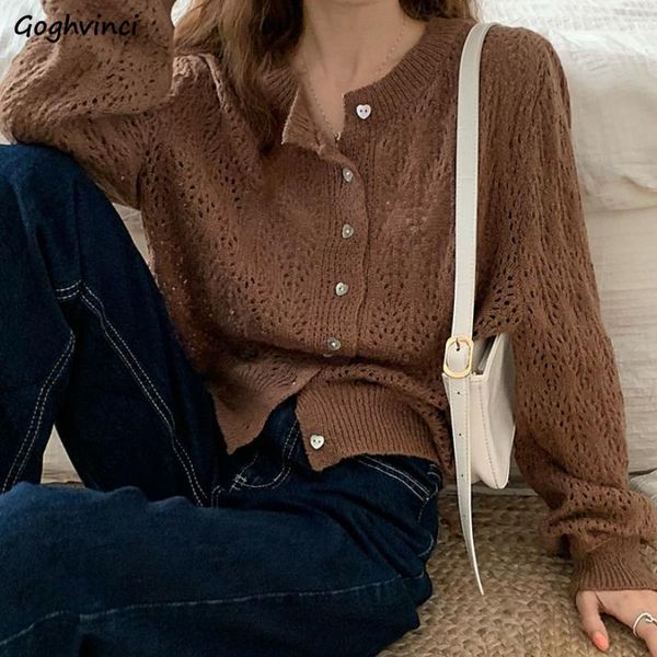 

women's knits & tees cardigan women hollow out soft solid loose females long sleeve cardigans fashion simple design korean style street, White