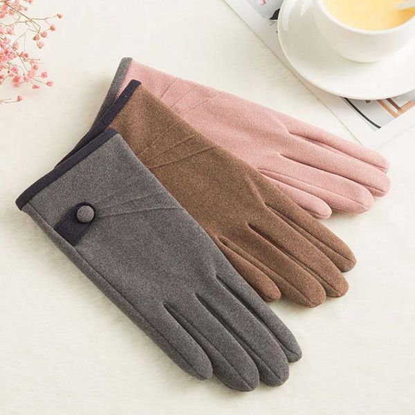 

five fingers gloves suede leather solid warm full finger touch screen plush inside wrist driving outdoor cycling mittens, Blue;gray