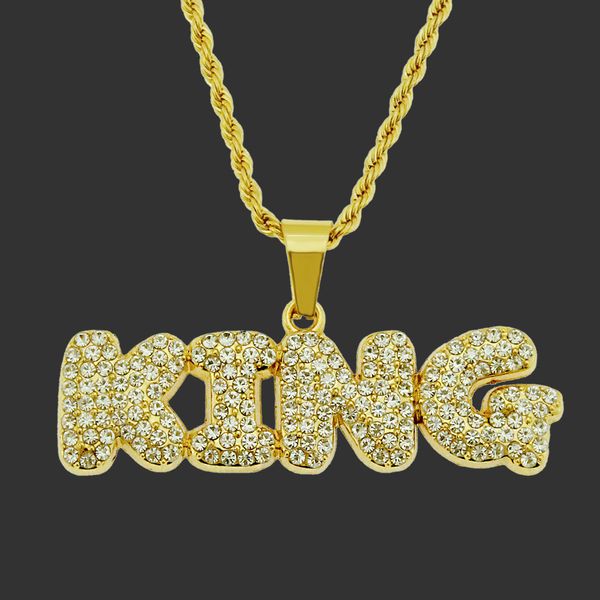 

amulet neck pendants creative accessories necklace hip hop trendsetter men's diamond inlaid letter king pendant jewelry, Silver