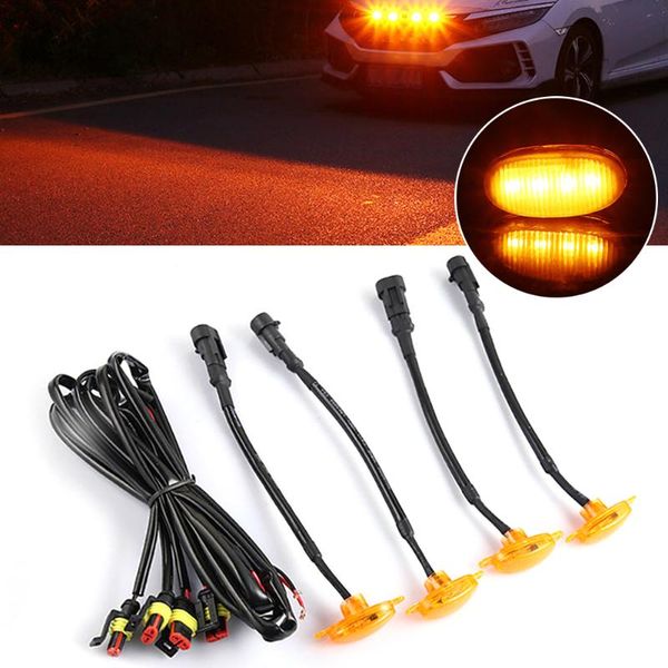 

emergency lights 4pcs amber 12v vehicles light grille warning signal led flashing driving daytime running fast delivery