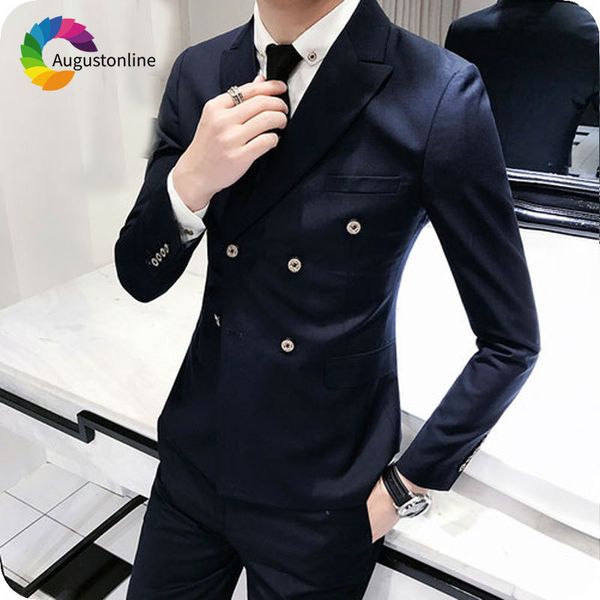 

men's suits & blazers latest coat pant designs navy blue wedding for men double breasted slim fit male blazer 2piece jacket pants, White;black