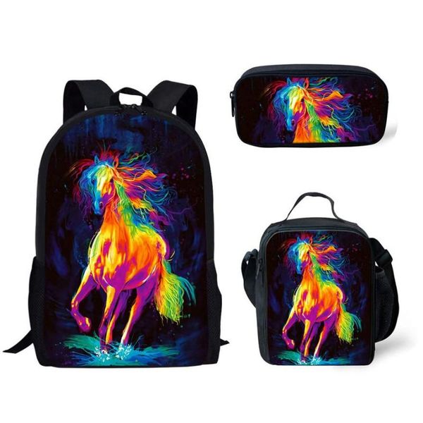 

school bags colorful crazy horse print primary 3pcs/set book for teenage girls boys kawaii backpack children bag