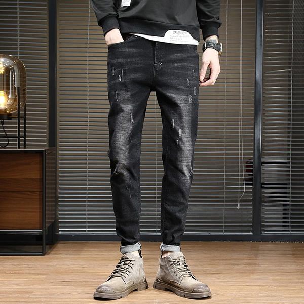 

men's jeans 2021 japanese vintage fashion men loose fit color spliced designer denim cargo pants slack bottom hip hop 27-36, Blue