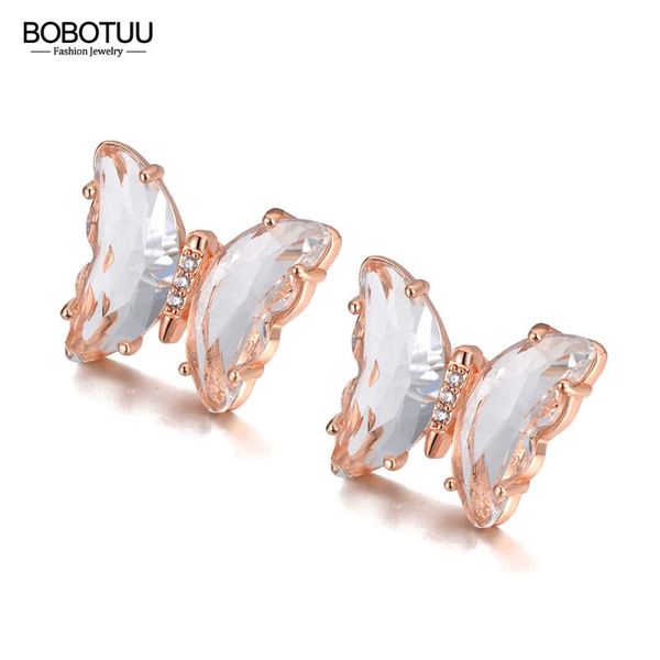 

stud bobotuu fashion 316l stainless steel white/purple cubic zirconia butterfly animal earrings for women cz crystal earring be20134, Golden;silver
