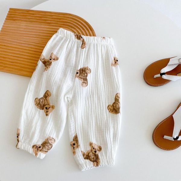 

trousers 2021 summer baby cartoon bear pattern pants boys cute printed cotton girls all-match anti-mosquito, Blue