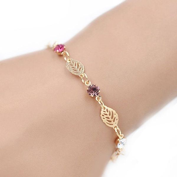 

personality fashion bracelet simple retro women girls rhinestone leaf chain jewelry gift charm bracelets, Golden;silver