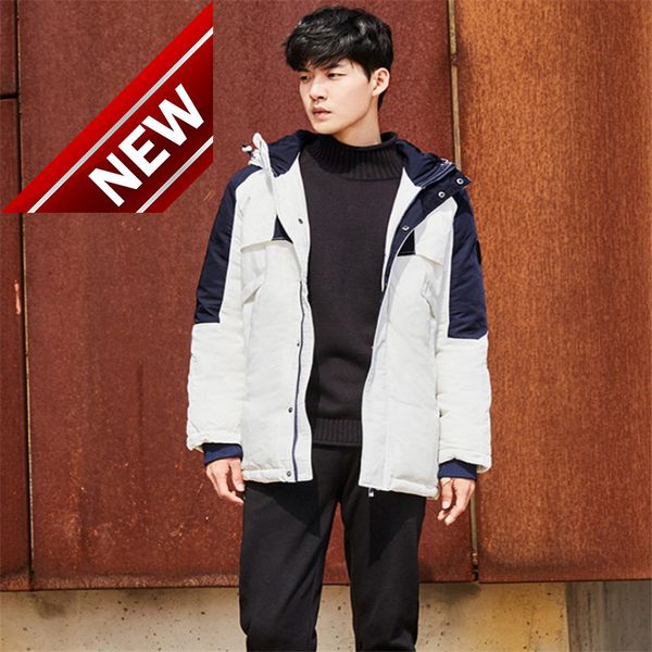 

men winter patchwork 80% white duck down jacket hooded coat over jaqueta masculino chaqueta hombre, Black