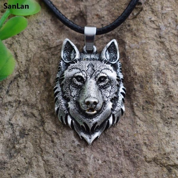

chains sanlan 1pcs wolf head necklace pendant animal power norse viking amulet necklaces pendants men women gift jewelry1, Silver