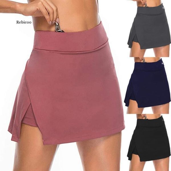 

skirts spring fake two piece women shorts casual sports beach mid waist solid fashion short skirt, Black