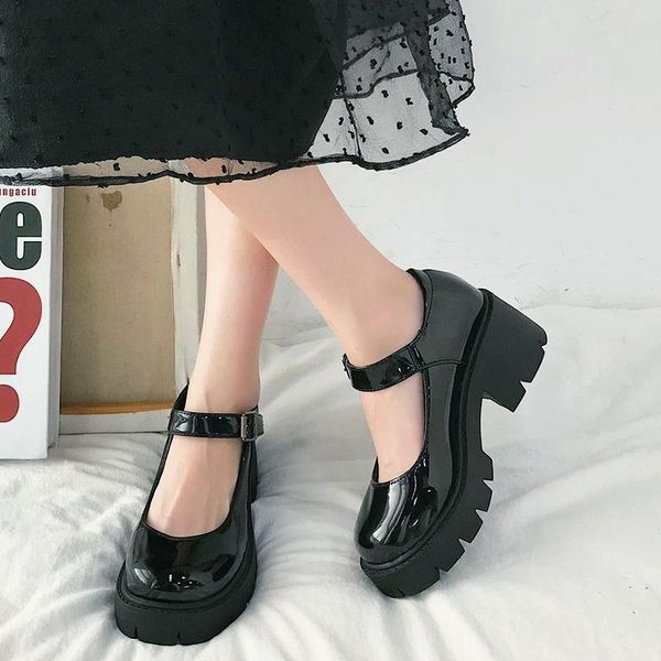 Rimocy 2021 Nero Tacchi Alti Scarpe Da Donna Pompe di Moda Piattaforma In Pelle Verniciata Punta Rotonda Mary Jane Mujer Chaussures Zapatos vestito