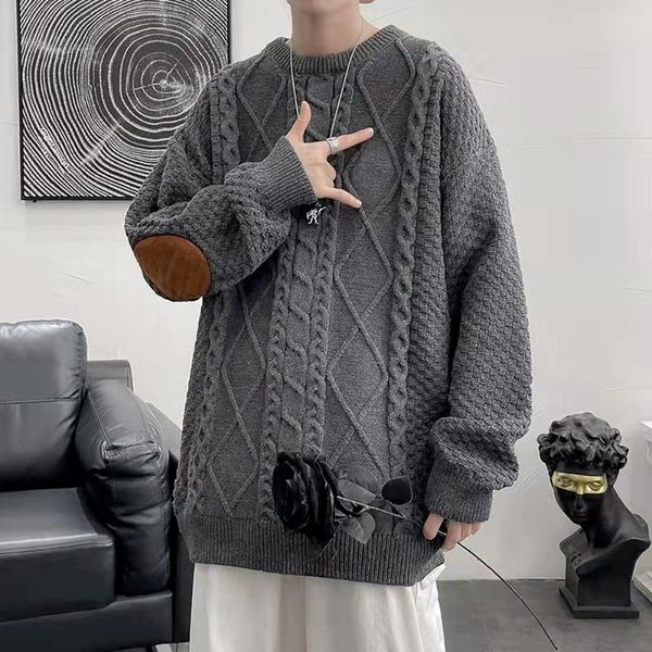 

men's sweaters grey men korean fashion oversized knitted cable knit sweater pullovers clothing streetwear, White;black