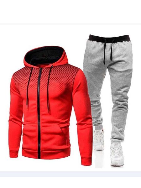 

spot sweatshirt men's sports suit hooded coat 2 fall fitness camo jacket + pants tracksuits, Gray