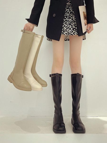 

boots women's rubber shoes round toe thigh high heels luxury designer zipper winter footwear clogs platform, Black