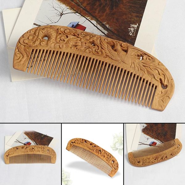 

hair brushes natural sandalwood wood comb anti-static exquisite double sided carved wooden birthday gift for girlfriend sana889, Silver