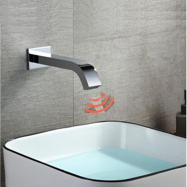 

bathroom sink faucets brass wall mounted integrated type automatic sensor tap wash basin touchless infrared faucet cold square