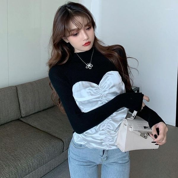 

women's sweaters knitwear inner match slimming sweater autumn and winter half., White;black