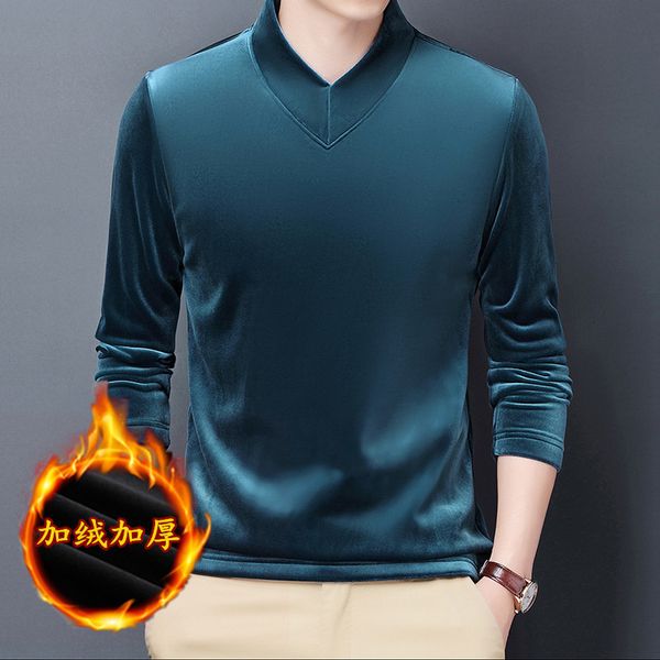 

autumn winter plush golden veet men's long sleeve t-shirt collar thickened to keep warm, with bottomed shirt damp and id sweater, Black
