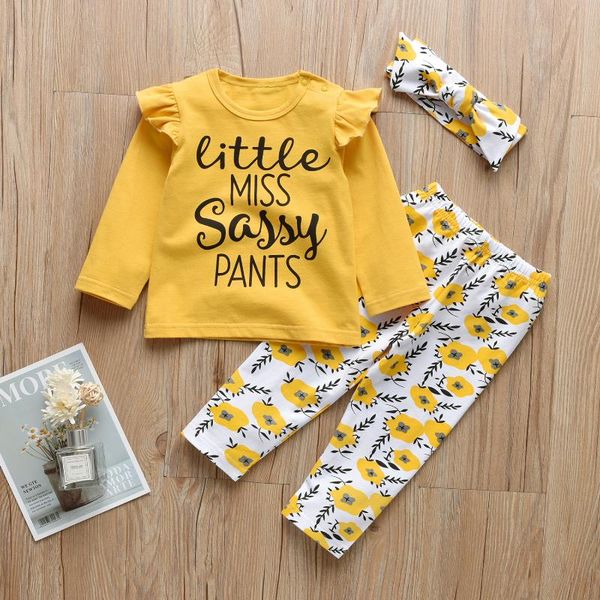 

clothing sets born baby girl clothes fashion letter long sleeve t-shirt+casual flower pants+headband infant 3pcs outfits set, White