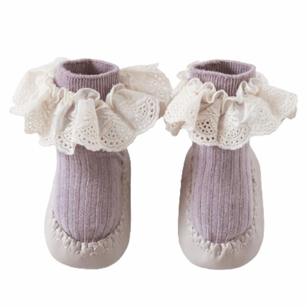 

socks 1pair wear resistant lace toddler floor gift baby learn walking soft boy girl warm middle height elastic non slip folding, Pink;yellow