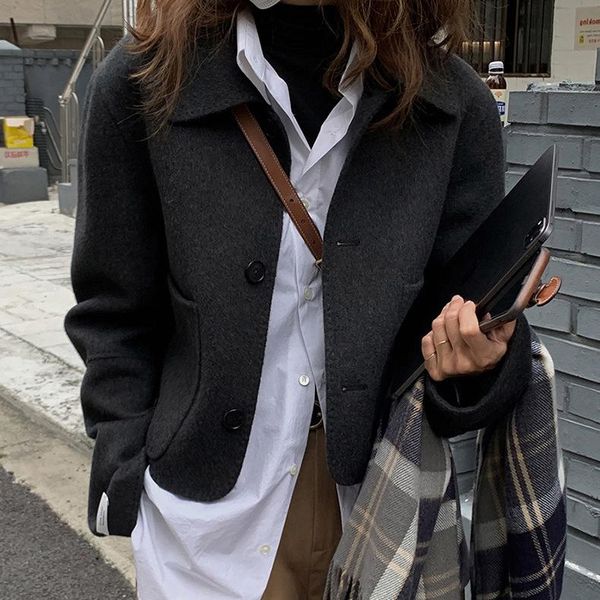 

women's wool & blends the winter 2021 han guodong door femini * que double-sided coat short female temperament, Black