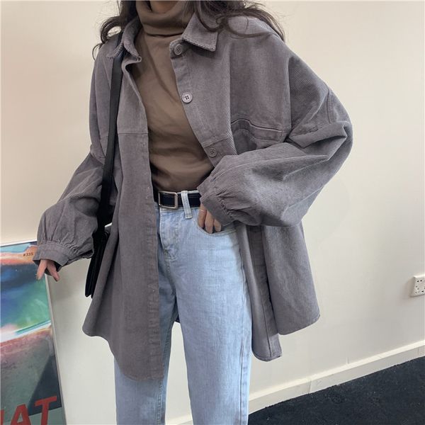 

jxmyy outwear oversized corduroy shirt coat women blouses loose casual blusas jackets korean elegant camisas mujer 210412, White