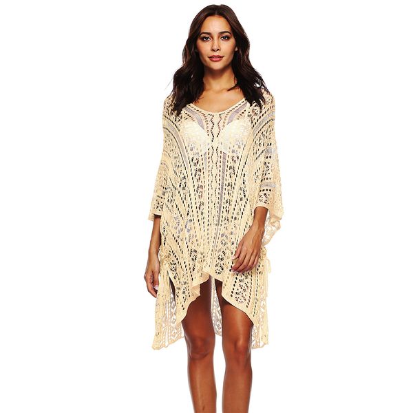 

women casual dresses fashion crochet net cover up swimsuits dress bikini summer loose beach swimwear bathing suit, Black;gray