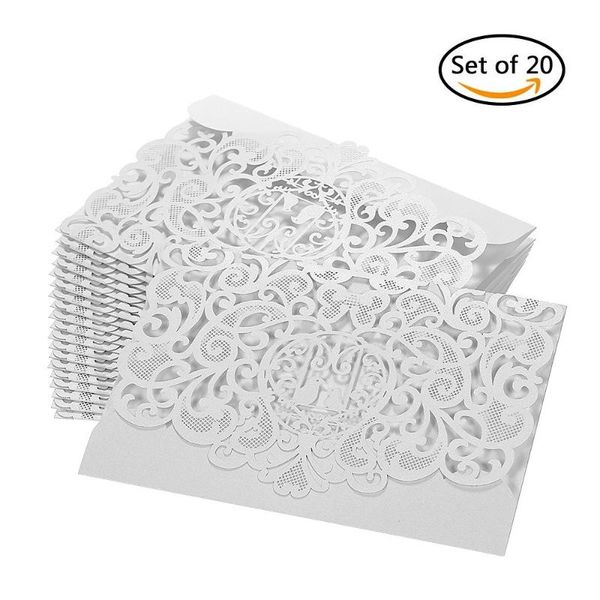 

20pcs/set wedding invitation card cover pearl paper laser cut birds pattern cards anniversary supplies--white greeting