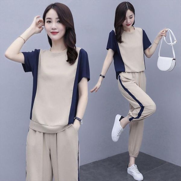 

summer tracksuit sports two piece womens pants suit short sleeve and plus size 4xl 2 sets outfits, White