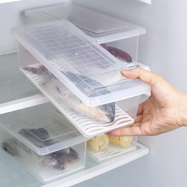 

fish vegetable storage box kitchen refrigerator rectangular with drain board seafood organizer bottles & jars