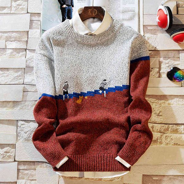 

sweaters knit young men's large sweater jacquard crew neck pullover bottomed, White;black