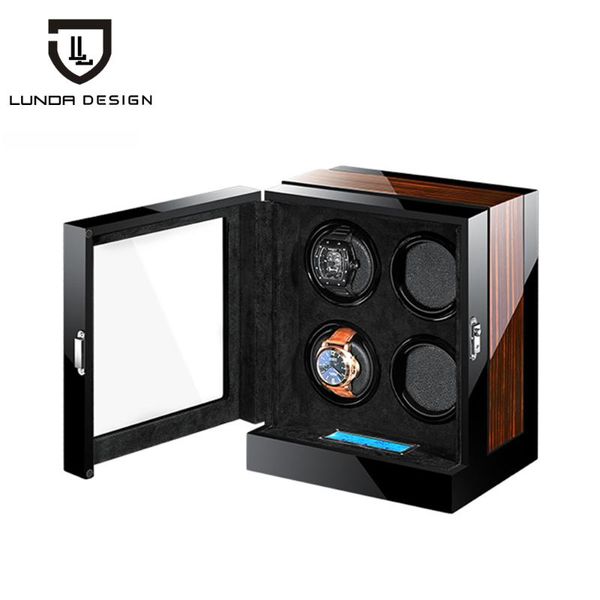 

watch boxes & cases wood balck paint black leather inside winder box 5 modes automatic winding, Black;blue