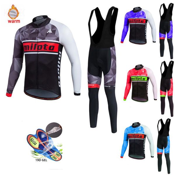 

racing sets warm 2021 winter thermal fleece cycling jersey miloto men's mtb clothes suit outdoor riding bike clothing ropa ciclismo, Black;blue
