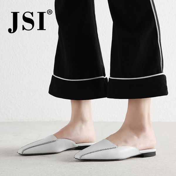 

slippers jsi fashion casual handmade leather cowhide rhinestone decoration flat shoes hollow square head ladies jl37, Black