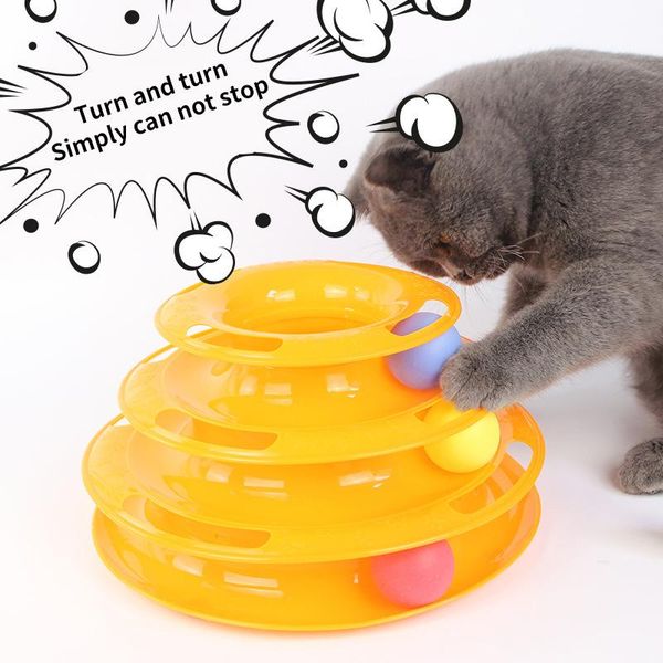 

kitten three levels pet cat toy tower tracks disc kitty intelligence amusement triple ball training plate toys
