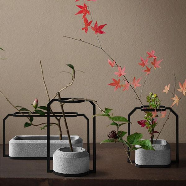 

japanese imitate coarse pottery iron art vintage vase tablecement creative multifunction potted flower pots candle holder vases