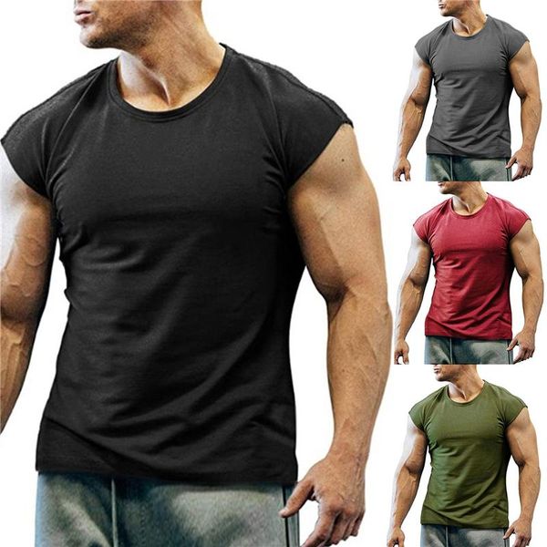 Homens camisetas 2021 homens musculares Camiseta Mens de aptidão O pescoço homem preto t-shirt para macho S-2XL 4 cores