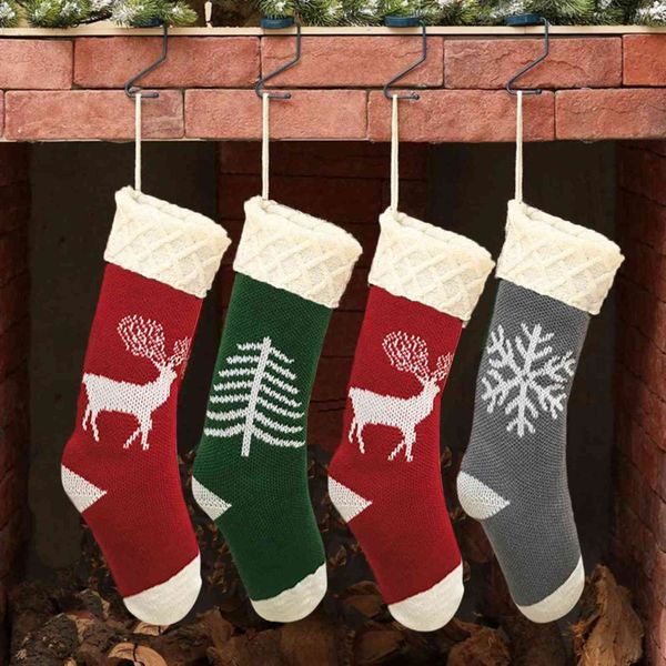 

2022 new food knitted deer snow tree pattern red green grey acrylic christmas socks