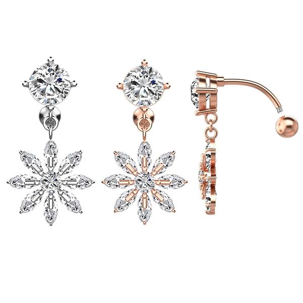 

crystal flower belly button rings navel piercing rose gold silver color surgical steel belly bar barbell piercings jewelry