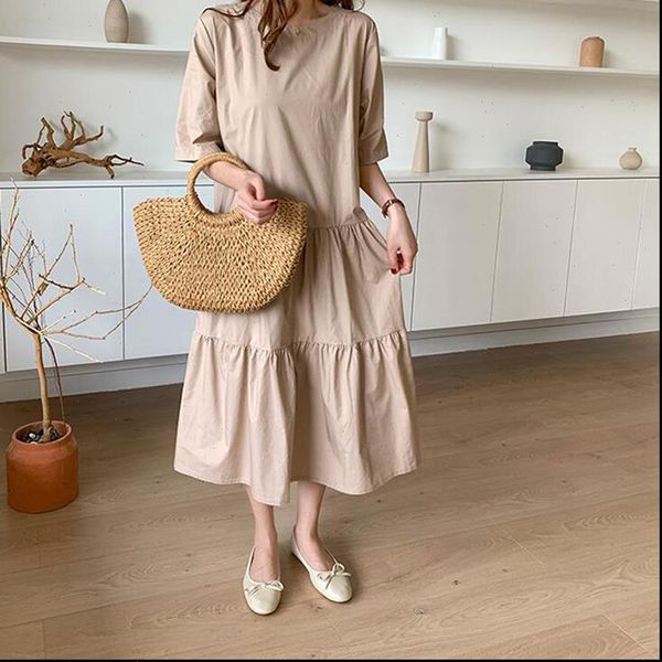 

cotton summer korean style womens dresses loose oversize long robe femme ins chic casual vintage, Black;gray