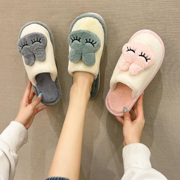 

slippers women's winter home furnishing cotton women fur warm shoes indoor bedroom cute non-slip soft sole slides house, Black