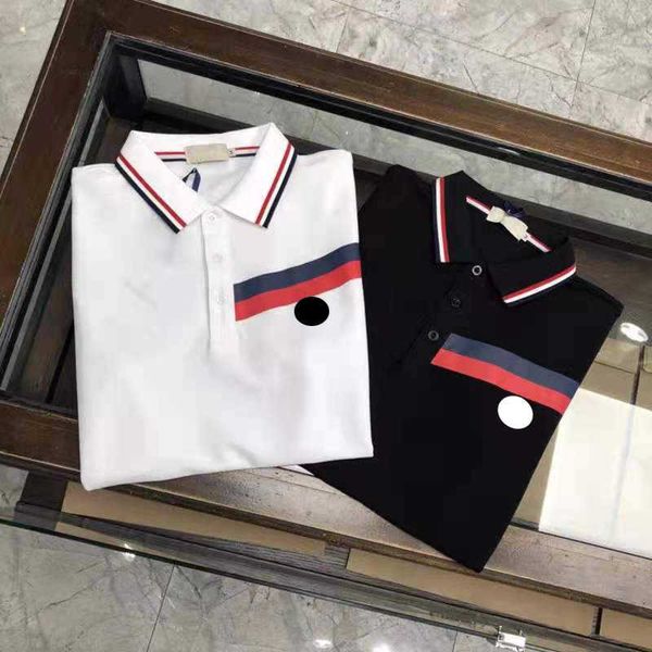 

designer monclair men's polos luxury stripe mens women polo shirt fashion double bead brand boutique solid color short tees, White;black