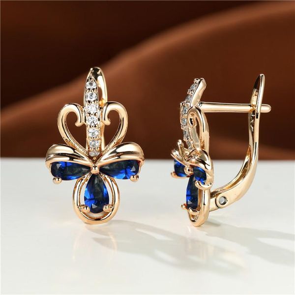 

hoop & huggie boho rose gold color engagement earrings mystic multicolor zircon simple fashion crystal flower for women, Golden;silver