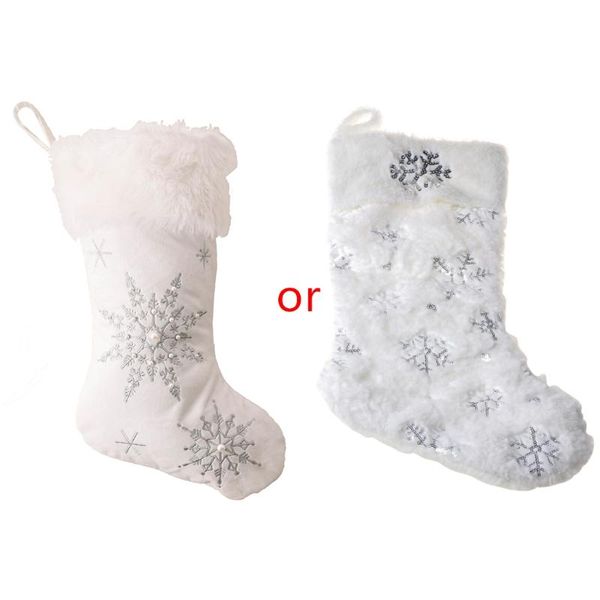 

christmas decorations l38a snowflake stockings sock decoration fireplace xmas tree hanging pendant ornament candy gift bag