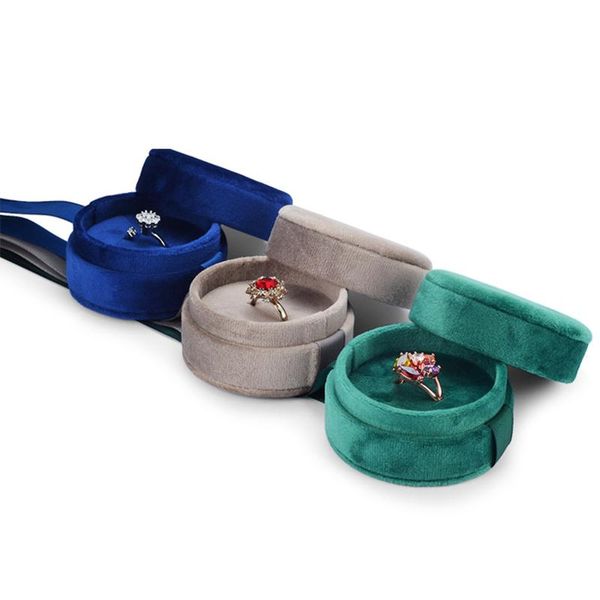 

jewelry pouches, bags gray blue round velvet bow display storage packaging container organizer ring necklace earring gift box, Pink;blue